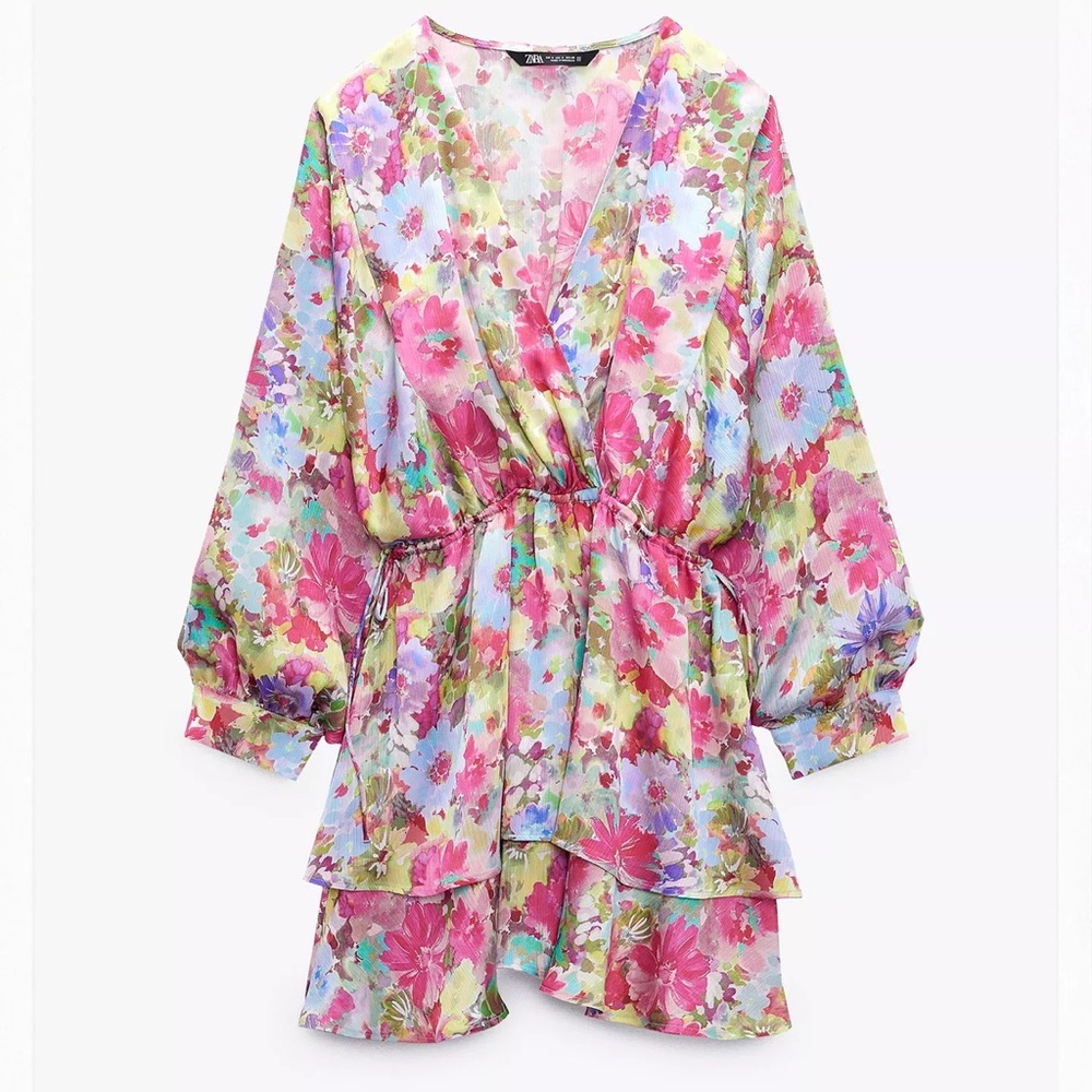 Zara Floral Mini Dress - Pink, Green, Blue